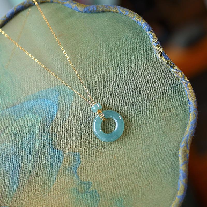 High-End Delicate Jade Blue Pendant Necklace: 925 Sterling Silver Gold-Plated Clavicle Chain
