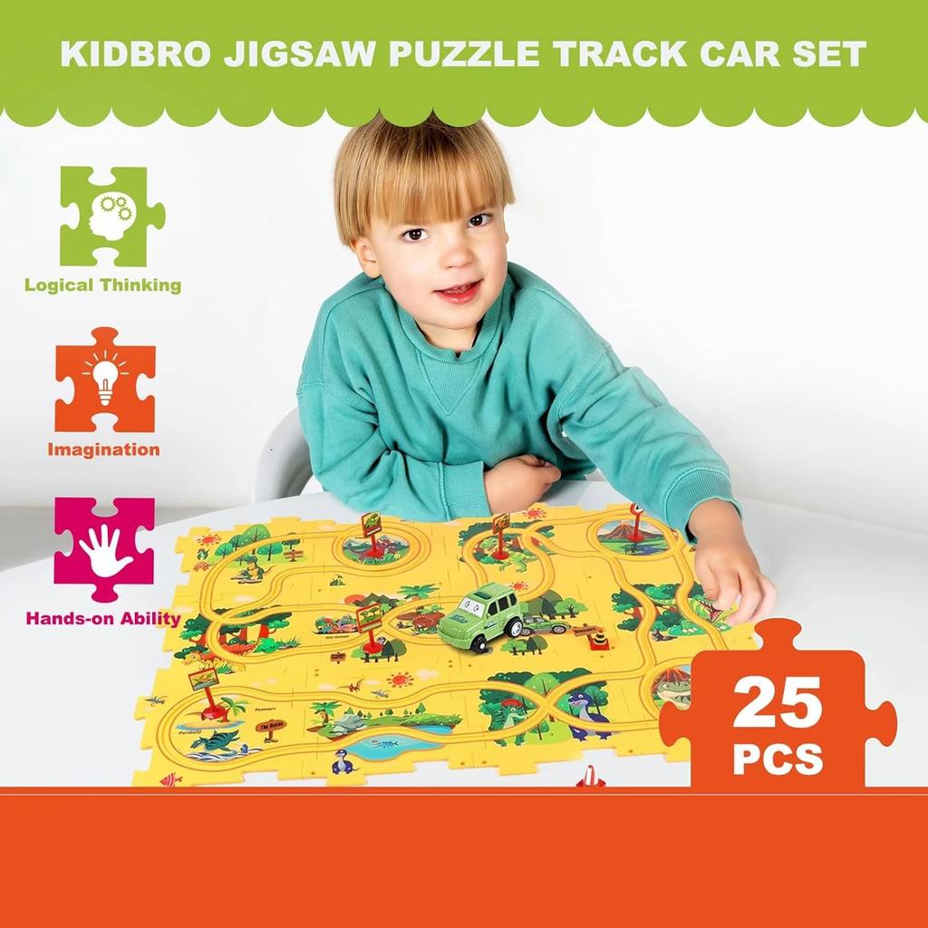 25PCS Puzzle Racer Kids Car Track Play Toy Set, Set with Vehicles, Railcar Track for Boys&girls, Preschool Christmas Games Gift