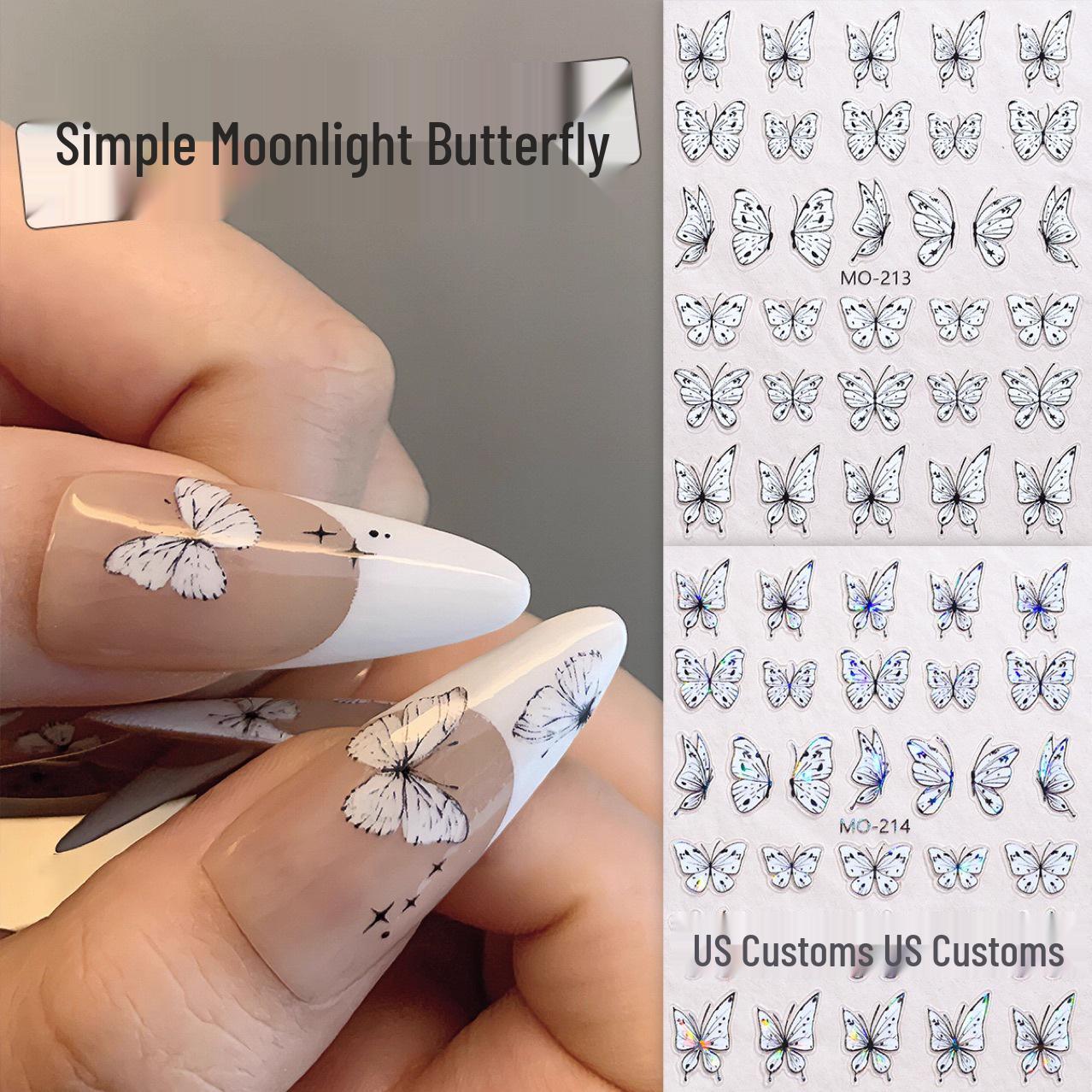 

Iridescent 3D Moonlight Butterfly Nail Stickers with Half Wings Design