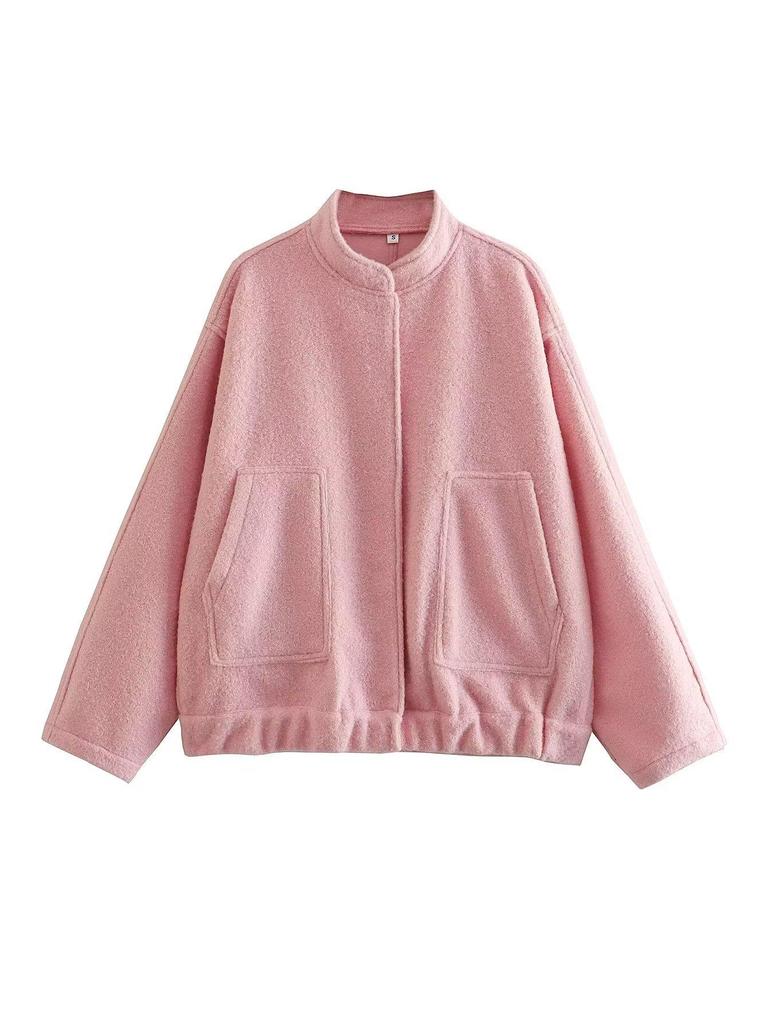Spring 2023 Women's Casual Loose Workwear Bomber Jacket with Stand Collar Y2K Style