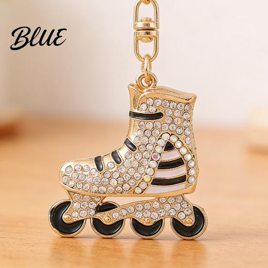 Roller Skates Key Ring Rhinestone Striped Keychain Alloy Backpack Schoolbag