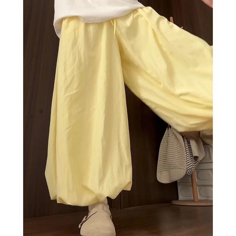 

Белые брюки-бутоны женские летние тонкие 2025 новые с высокой посадкой свободные драпирующиеся маленькие из ледяного шелка фонарики широкие кюлоты Yellow Quality Edition 2XL