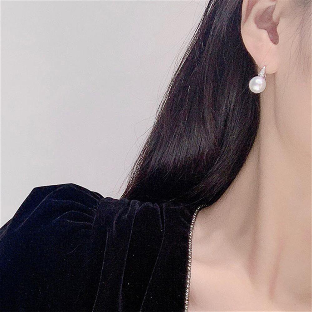 Charm Female White Zircon Stone Pearl Drop Earrings Cute Trendy Bridal Silver Color Dangle Wedding  For Women
