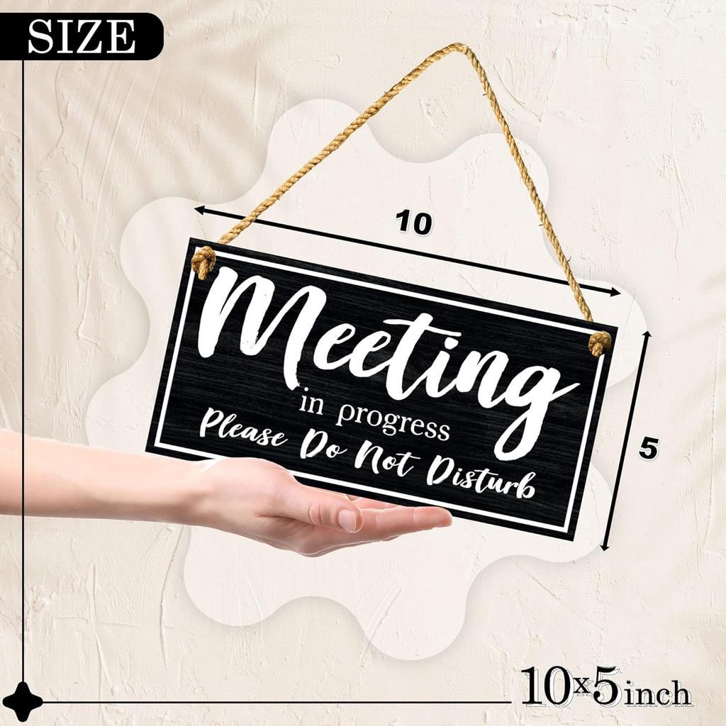 Meeting in Progress Door Sign, 10x5 Dibond Do Not Disturb, Hanging Welcome Please Knock Sign for Door