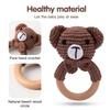 Handmade Crochet Animal Rattle Set Natural Beech Wood Ring Built In Bell Sound Teething Relief Fine Motor Skills Baby Toys Gift