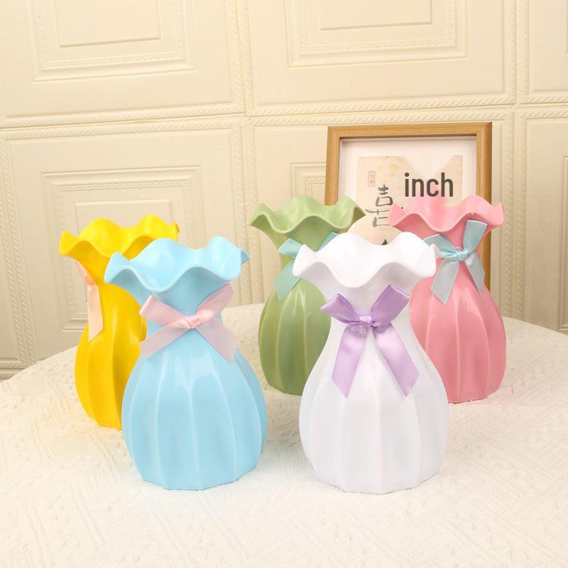 Imitation Ceramic Plastic Vase - Lotus Leaf Design for Artificial Flowers, Home Decoration, and Flower Arrangement.