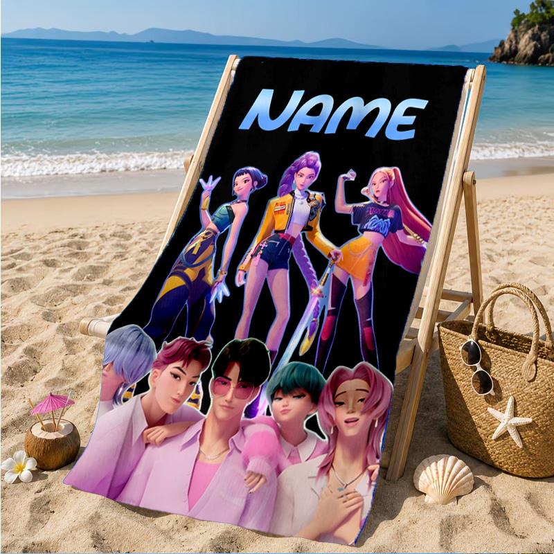 Custom Name KPop Cartoon Beach Towel Microfiber Beach Towel, Lightweight and Quick-Dry, for Summer Travel, Swimming Pool Gift