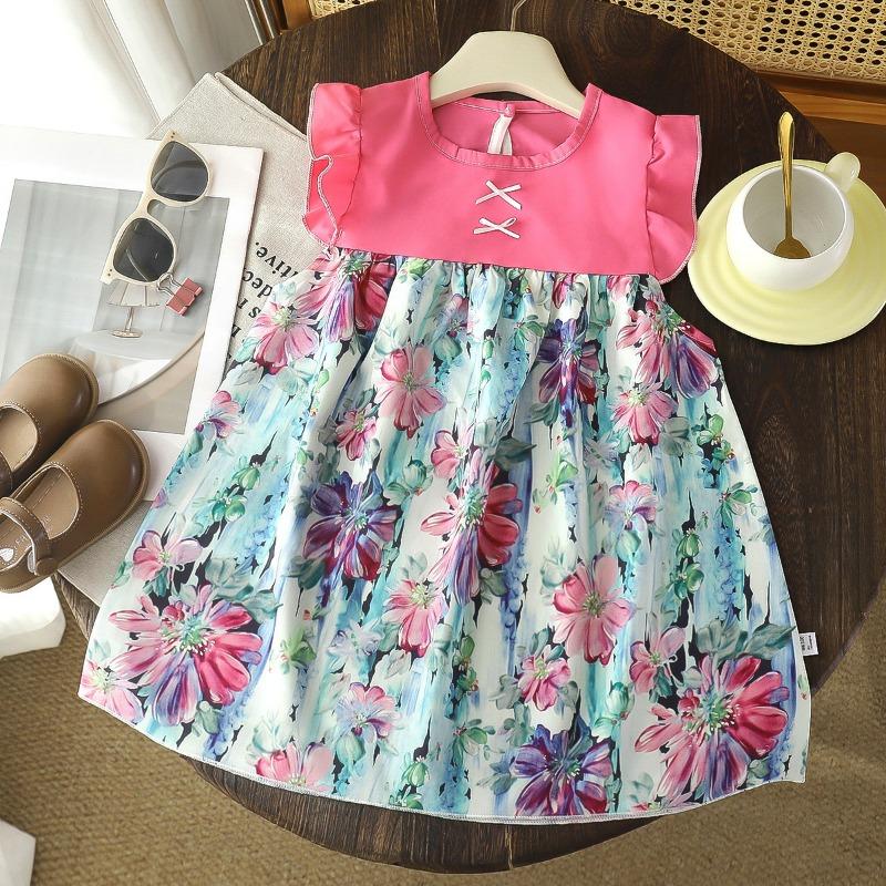 Girls Sleeveless Floral Printed Puffy Princess Dress Toddler Birthday Party Gown