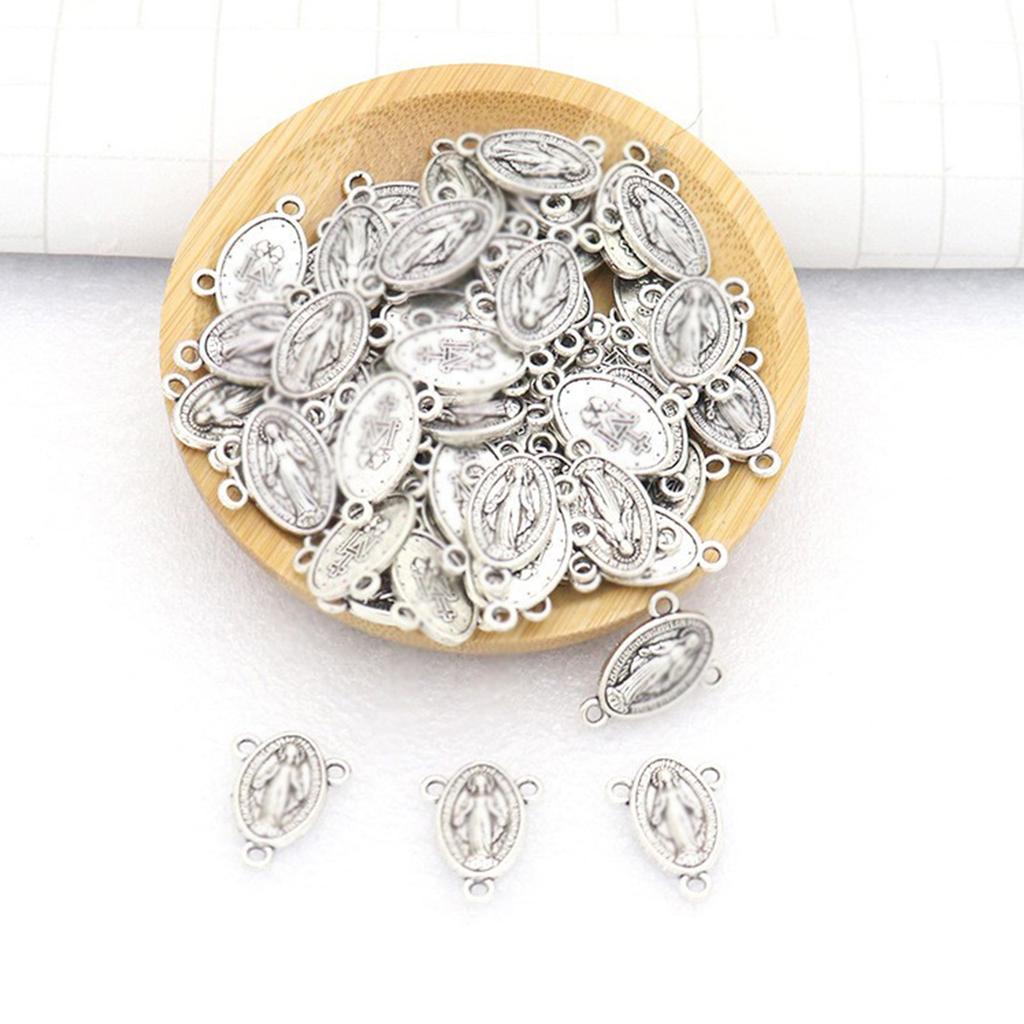 10pcs Virgin Mary Medal Pendant Antique Oval Charm Jewelry Making Supplies