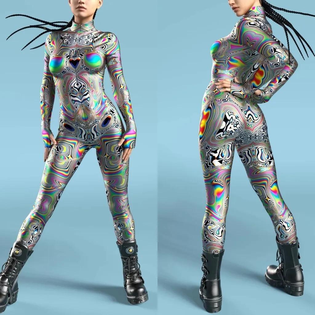 3D Digital Printing Stage Performance Costumes Adults Halloween Events Carnival Theme Party Cosplay Outfit Pretend Game Jumpsuit