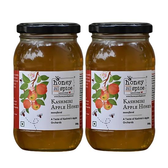 Мёд и специи Кашмирский яблочный мёд | 100% Органический мёд | Сырой и необработанный | Без добавленных консервантов | Необработанный мёд | (500 г, Упаковка из 2 штук)