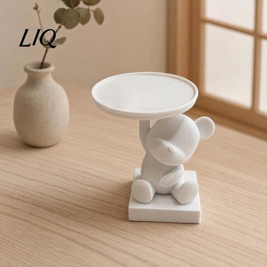 Bear Jewelry Holder 3D Printed Polar Storage Tray, Cute Animal Ring & Dish, Solid Base Ornament Minimalist Desk Organizer for Keys Coins Trinkets,