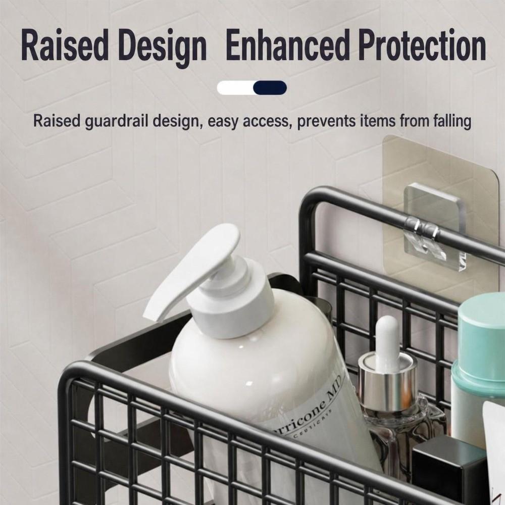 Portable Metal Grid Bathroom Storage Basket Wall Mounted Rustproof Bathroom Shelf No Drill Cosmetic Basket Kitchen