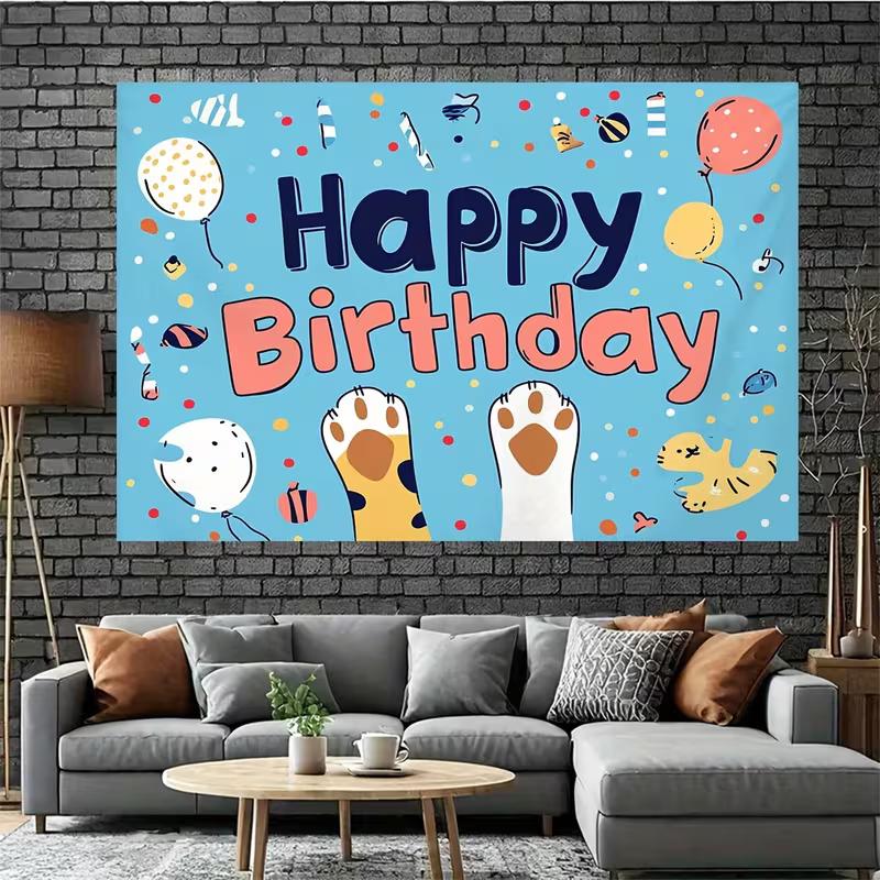 2D Blue Cat Paw Birthday Backdrop Home Party Celebration Photo Background