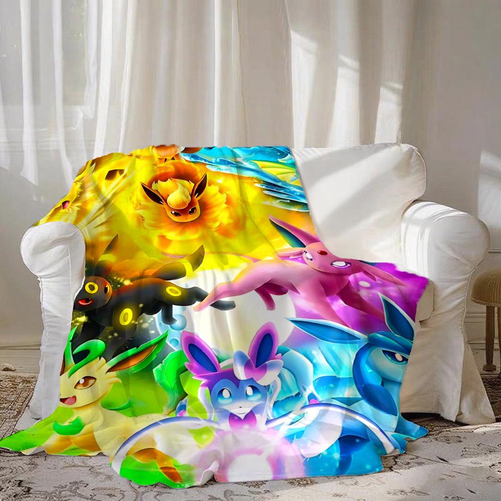 Kawaii E-Eevees Blanket Furry Sofa Blankets Fluffy New Year Bedspread on the Bed Camping Home and Decoration Anime Sofas Picnic