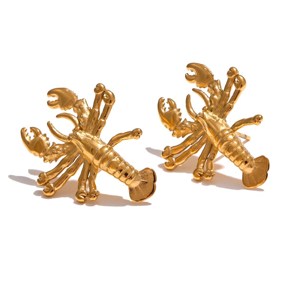 Yhpup Personalized Stainless Steel Metal Crayfish Stud Earrings Water Resistant Texture Stylish Unique Ear Jewelry