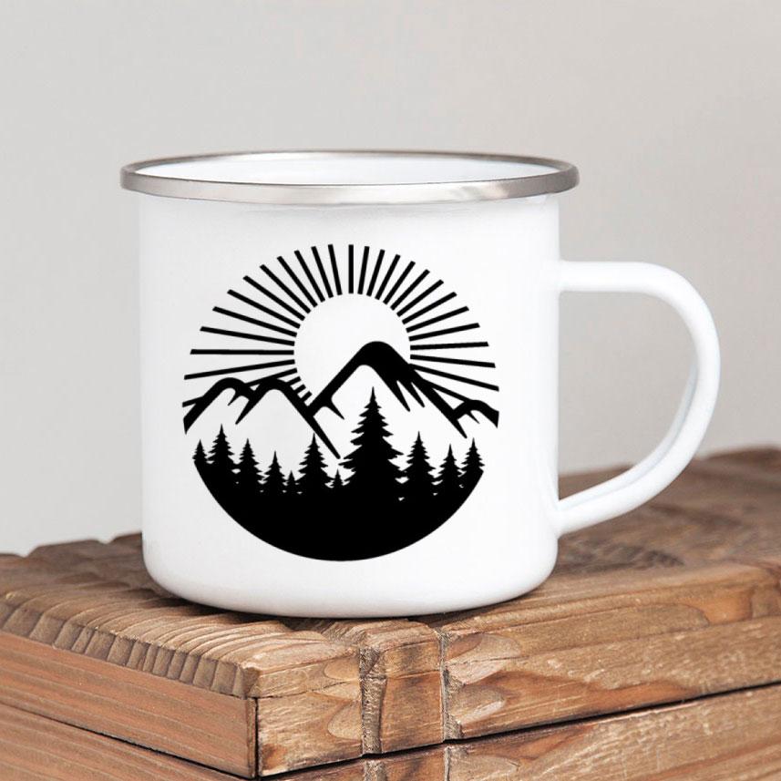 Caneca de café esmaltada Forest Camp Adventure Together Camping Cup Ideia de presente para campista Canecas de fogueira ao ar livre Festival ao ar livre Viagem