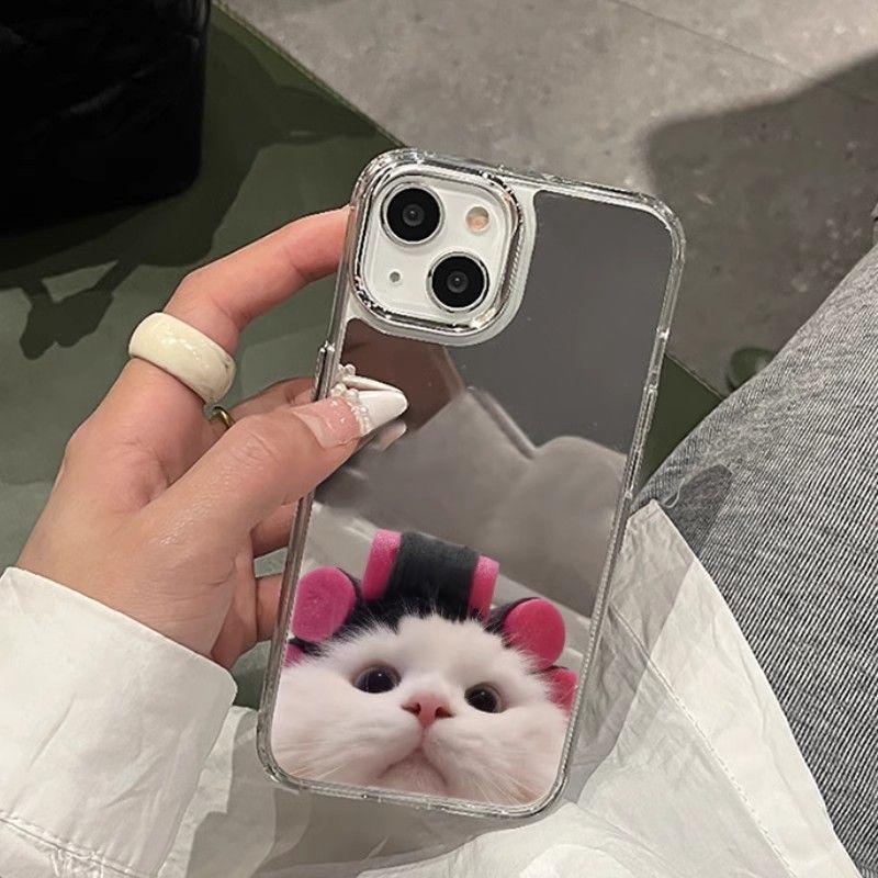 Cute curly hair cat iPhone11promax Apple 11 mobile phone case 11 makeup mirror 11 women 11 anti-drop 11