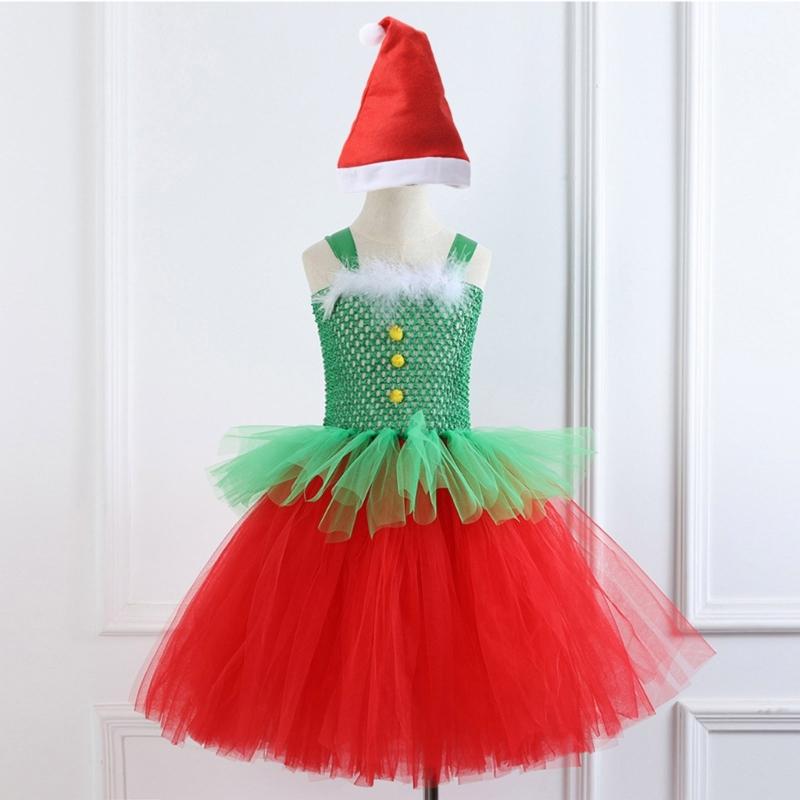 Kinder Weihnachten Elf Kostüm Zubehör für Mädchen 2-12 Weihnachten Geburtstag Fotografie Enthält Kleid und Weihnachtsmütze
