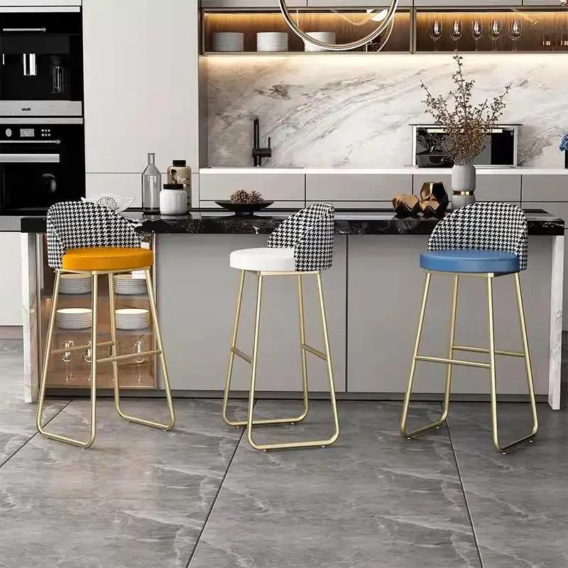 Nordic 65cm Leather Bar Stool – INS Luxury Design with Gold Legs, Backrest, Ideal for Kitchen & Home Bar