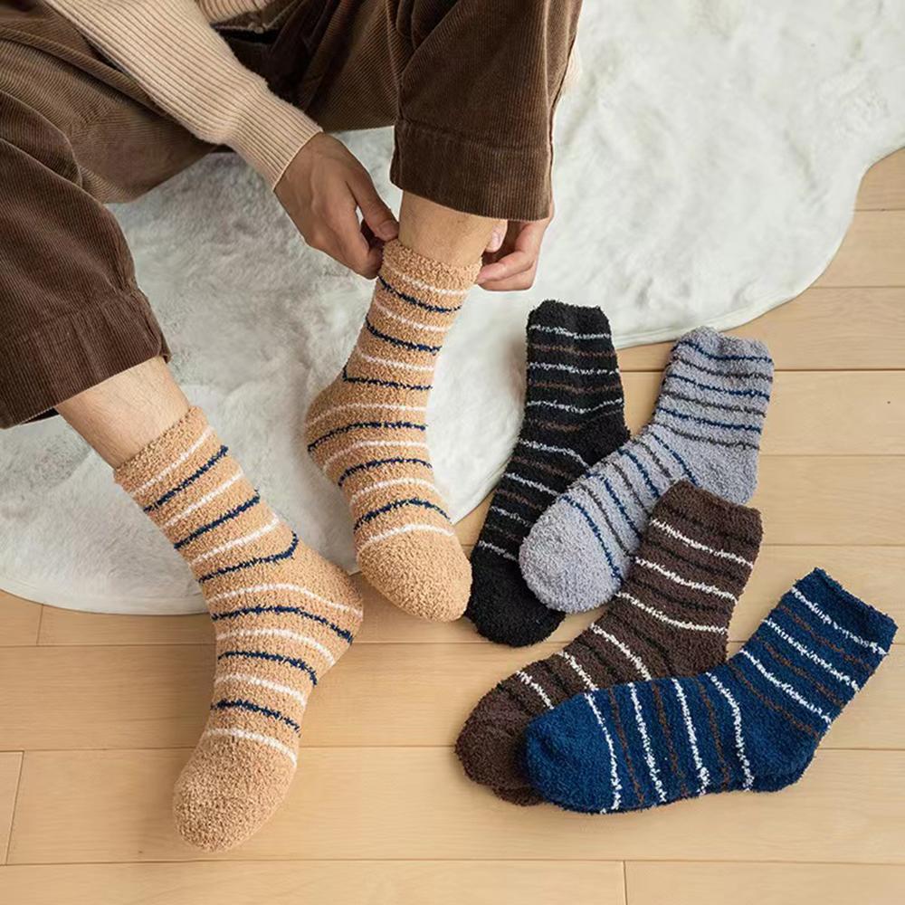 2/3 Pairs Coral Velvet Men's Socks Thickened Not Falling Off Winter Home Sleeping Socks Bear Insulation Boy Mid Calf Floor Socks
