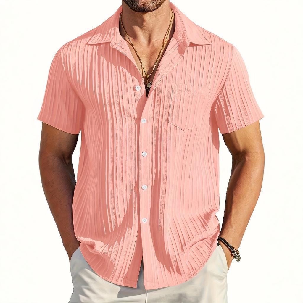 Camicia da Uomo a Maniche Corte Tinta Unita con Texture Vestibilità Larga Casual Comoda Top per l'Estate Abbigliamento da Uomo per l'Uso Quotidiano