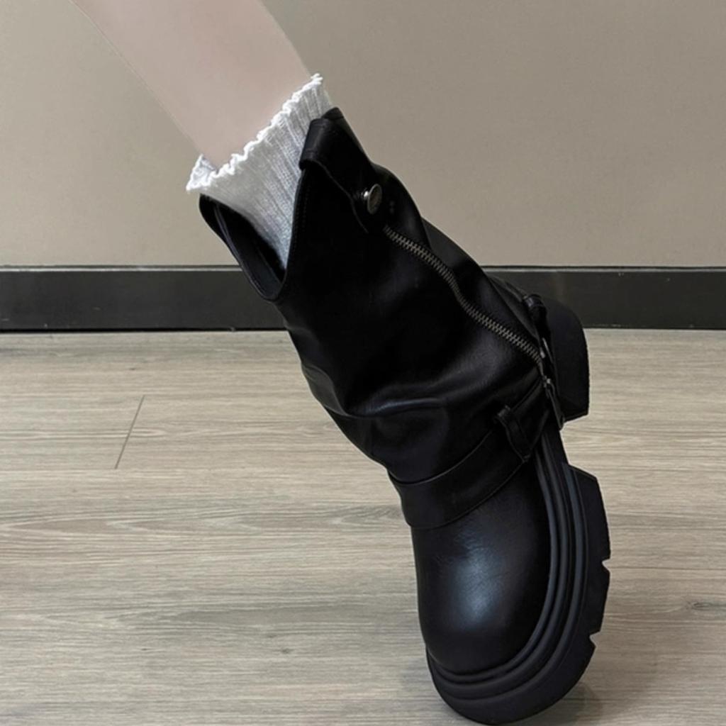 Fashion Pants boots spring 2025 new item niche design retro British style thick soled women's boots