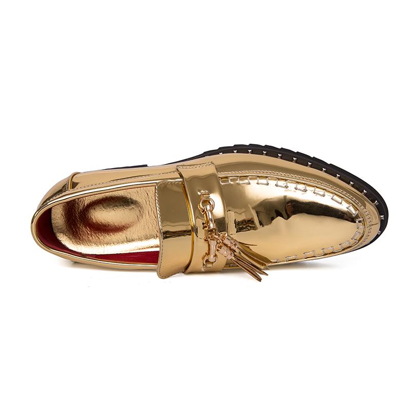 Men Classic Retro Loafer Casual Street Style Gold Patent Leather Platform Black Dress Party Shoes Large Size