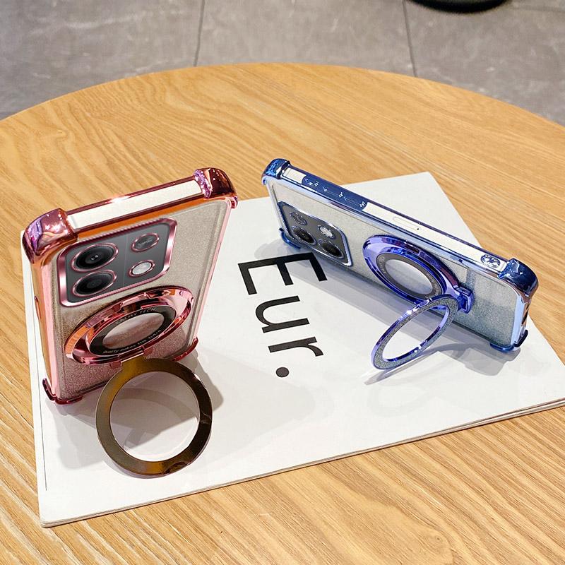 6D Plating Shockproof Holder Ring Phone Case For Xiaomi Redmi Note 9 10 11 12 13 Pro 4G 5G 13R 12S 11S 10S 9S Glitter Soft Cover