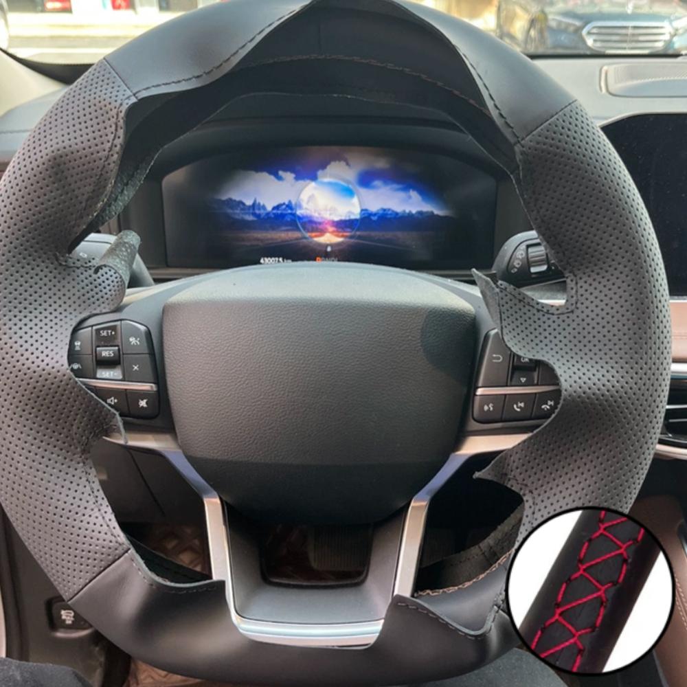Auto Interior Accessories Hand-stitched Black Anti-slip Microfiber Leather Steering Wheel Cover For Ford Explorer -