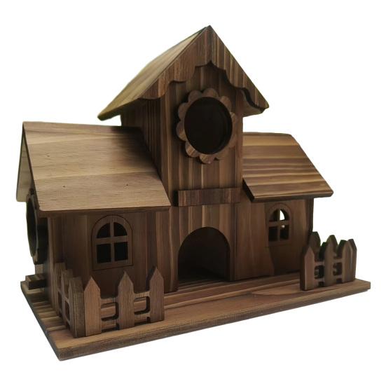 

Bird House for Outside Wooden Birdhouse with Perch Platform Four-Hole Rustic Bird House Fits Bluebirds Canaries Cardinals for Garden Backyard