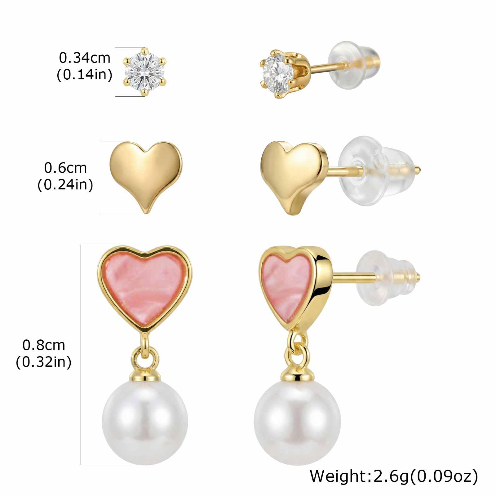 

3pcs Set Romantic Heart Earrings for Women, Cubic Zircon Hypoallergenic Stud Earring Set, Fashion Piercing Jewelry