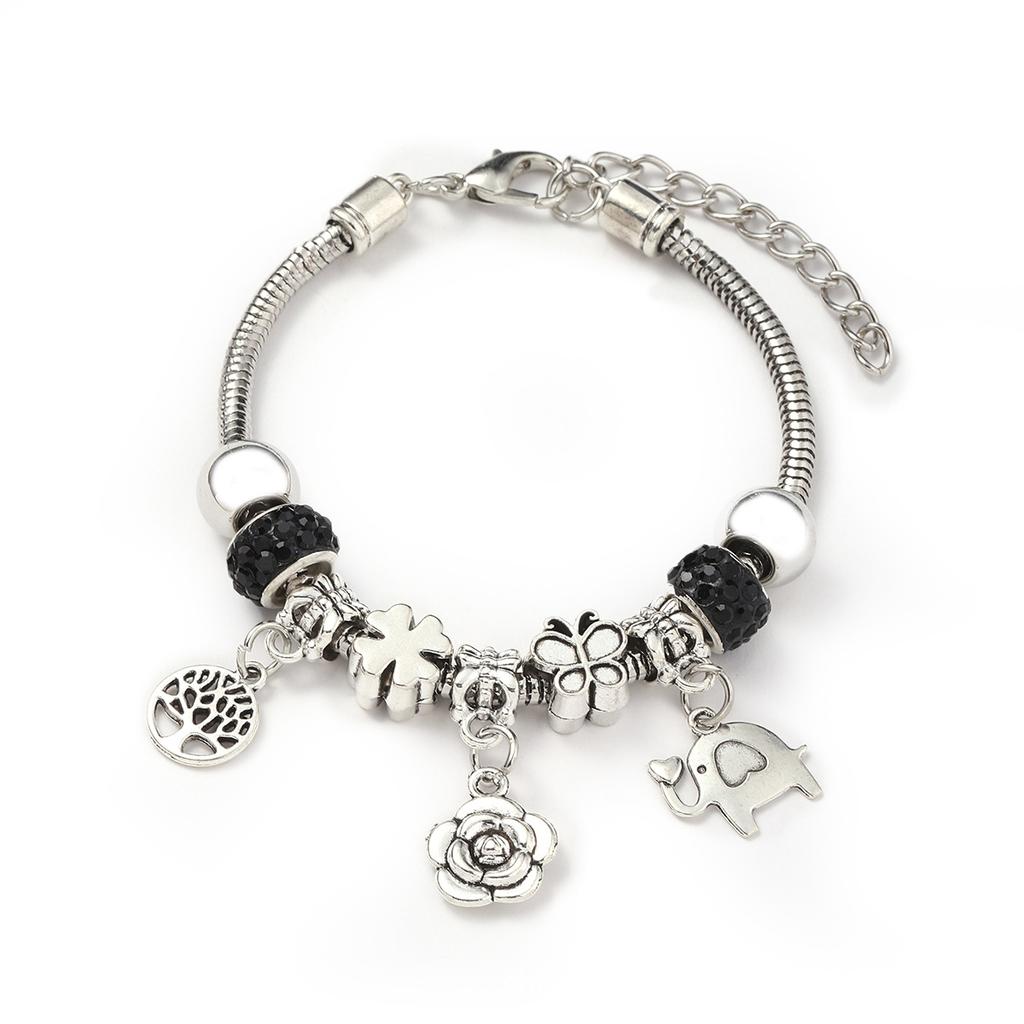 Vintage Handmade Alloy Large Hole Glass Bead Elephant Tree of Life Design Transparent Bracelet Multiple Styles Available