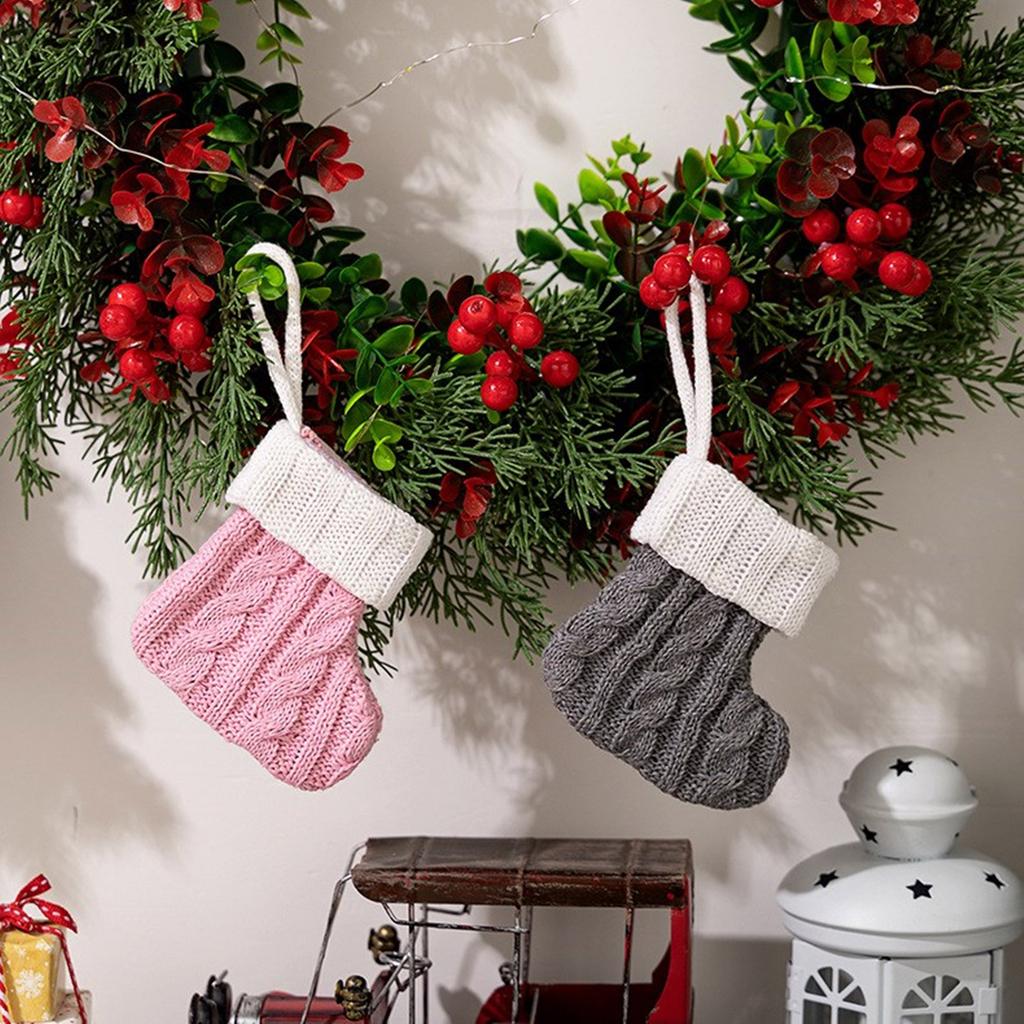 Set of 10 Knitted Christmas Socks Large Capacity Stocking Handmade Present Bag Hanging Ornament for Family Celebration