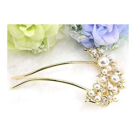 Miao Miao Hairpin U-Shaped Hair Accessory for Kimono, Yukata, Formal Kimono, Wedding, Coming-of-Age Ceremony - Pearl, Metal, Antique, Elegant Flower,