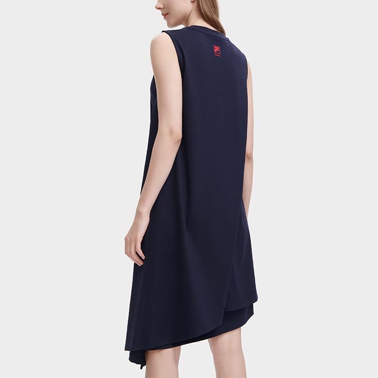 Fila Sport Fashion Round Neck Irregular Hem Sleeveless Knit Dress Women Dresses Legendary-Blue F11W326307F-NV
