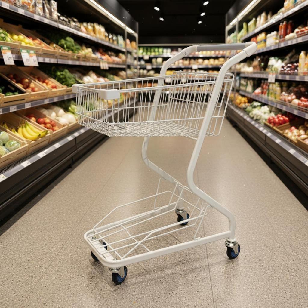 TwoTier Shopping Cart PU Wheels Metal Trolley Heavy Duty Convenience Store for