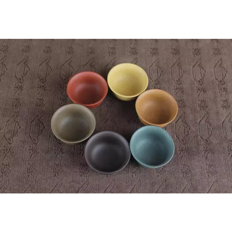 6pcs/ set Yixing Zisha tea cup creative handmade boutique multi-color master cup purple clay tea set accessories  200ml