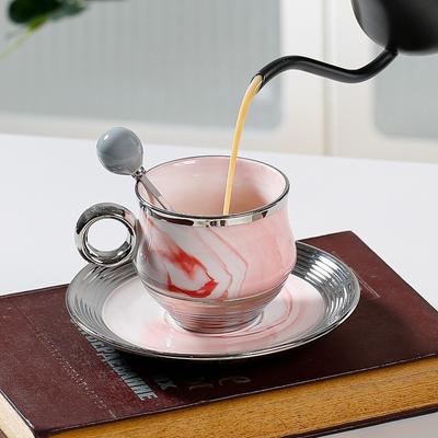 Ceramic Cups Coffee Cup Dish with Spoon Flower Tea Cup Gift French Vintage Mug Flower Drinkware Espresso Cups Saucers Dining