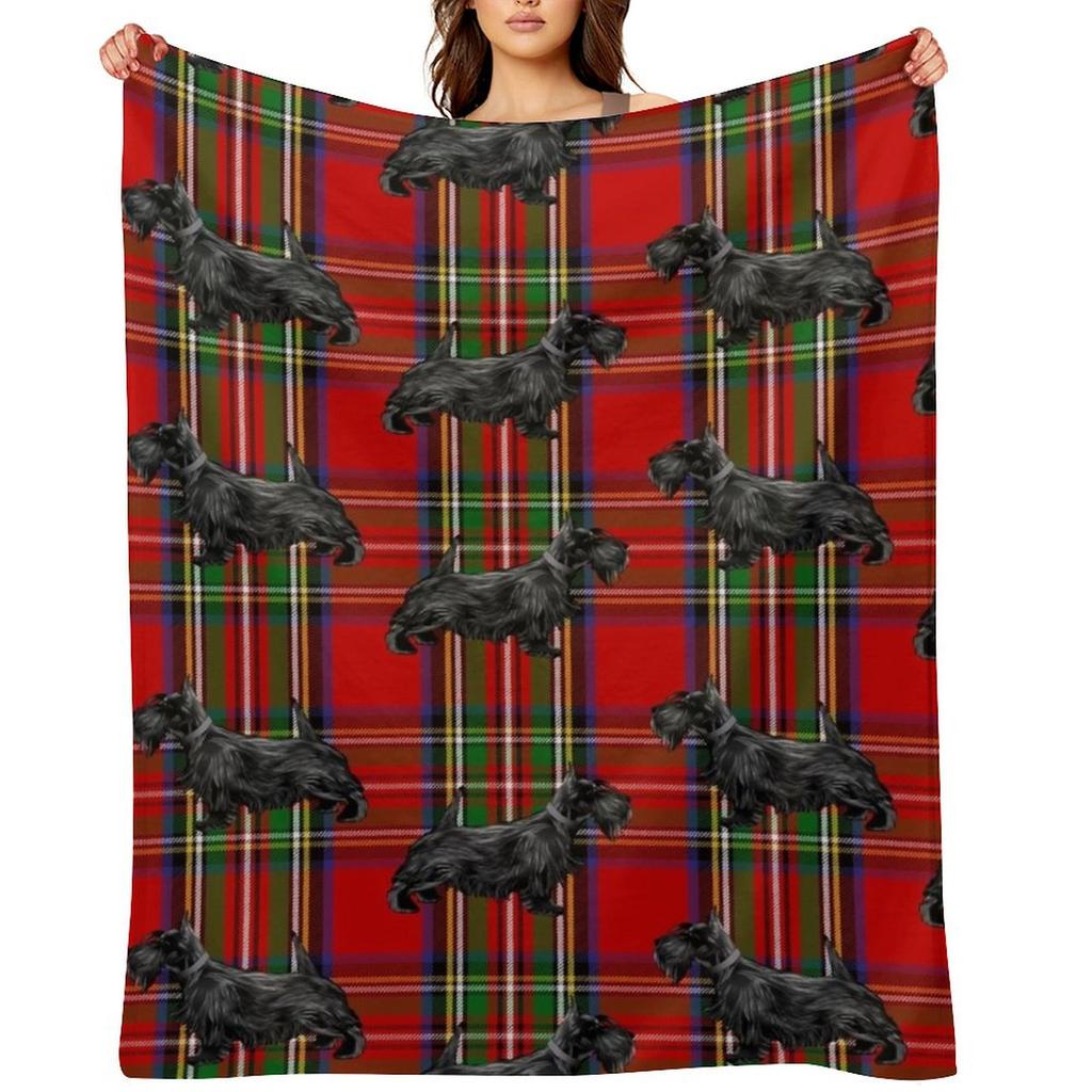 Scottie Dog on Red Scottish Tartan Throw Blanket Bed linens Decoratives wednesday Decorative Sofas Blankets