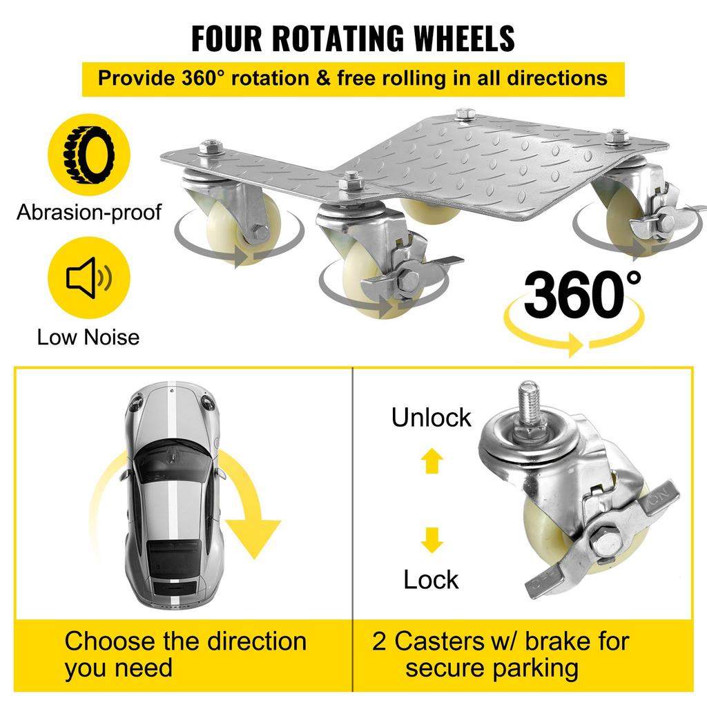 VEVOR Vehicle Positioning Wheel Dollies - 680Kg Per Dolly 2Pcs Tire Car Wheel Dollies Car Skate Dolly Van Positioning Garage Jack