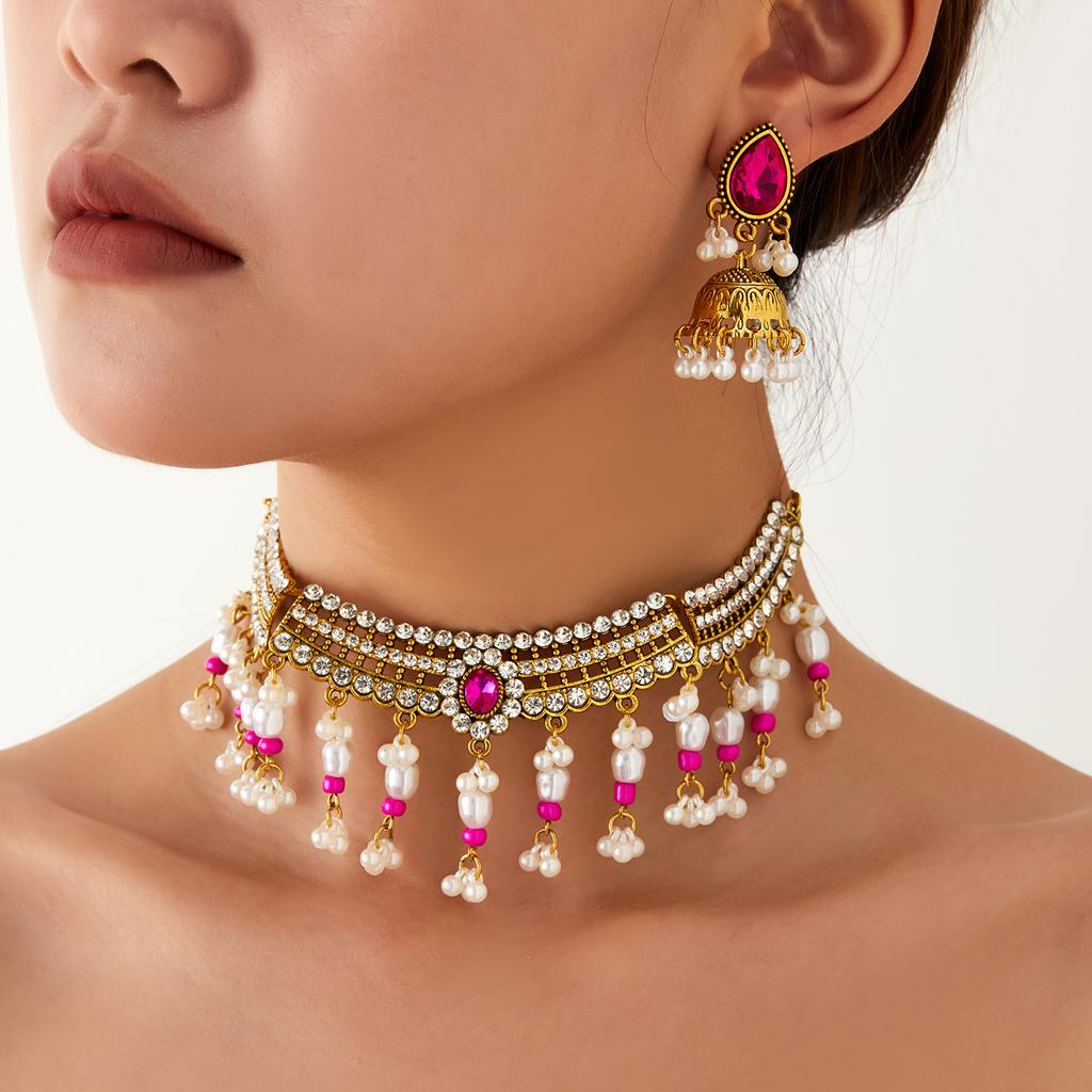 Böhmisches Retro-Halsketten- und Ohrring-Set, Leichter Geometrischer Schmuck für Damen