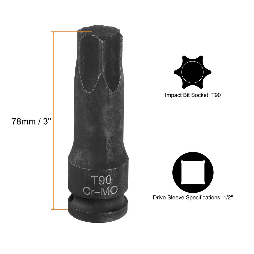 T20-T100 Torx Bit Socket 1/2" Drive 6 Point Torx Star Screwdriver Socket Adapter CR-MO Steel Lengthen Impact Bit Sockets