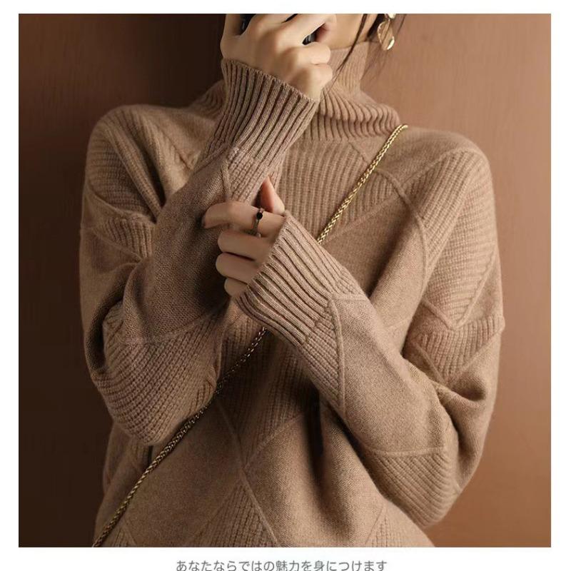 Women's Fashion Casual Fall Winter Solid Color Print Long Sleeve High Neck Sweaters
