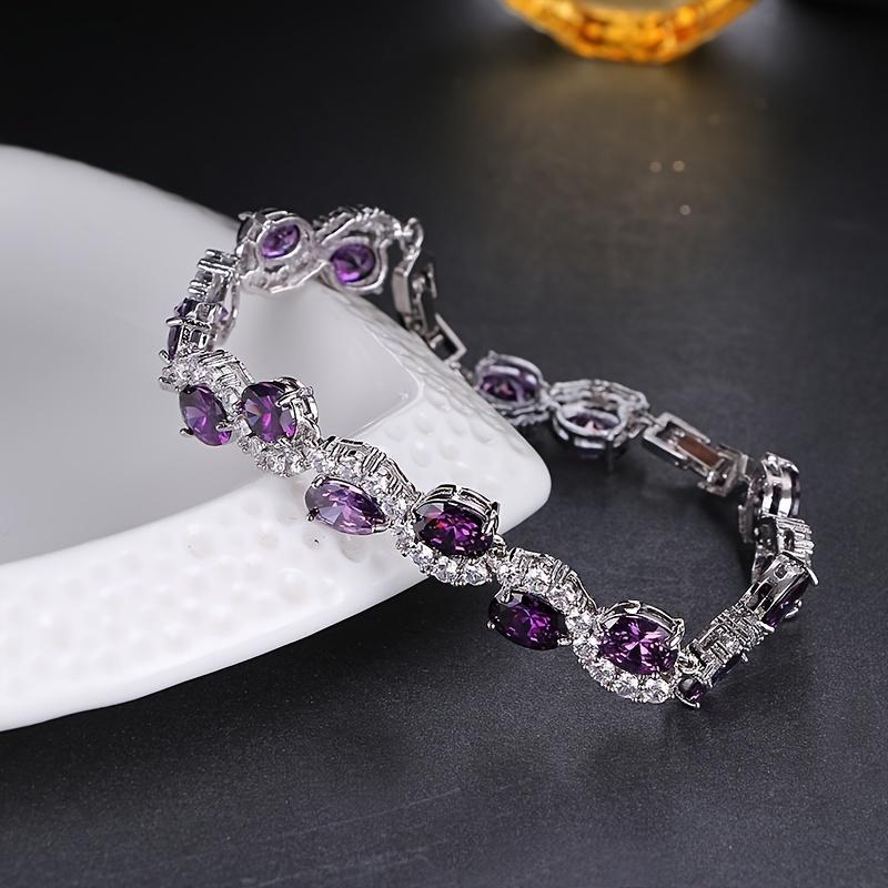 Nytt glitrende lilla krystall hvitt zirkonia komplett sett armbånd dame elegant temperament zirkon tilbehør fest feriegave