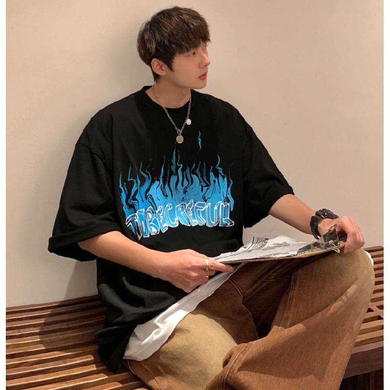 Men Short Sleeve T-Shirts Letter Graphic Print Half Sleeve Tshirts Pullover T-shirt Casual Tee Man Korean Casual Round Neck Retro Tops For