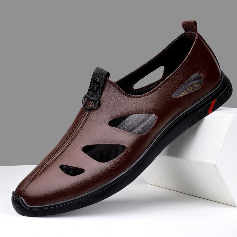 Luxury Brand Genuine Leather Men Sandals Moccasins Men Business Dress Sandals Handmade Leather Shoes Men Sandalias