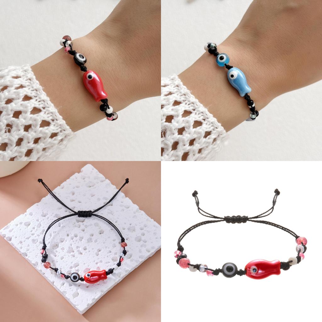 Ceramic Doublesided Fish Beaded Bracelet With Lucky Eyes For Women Gift