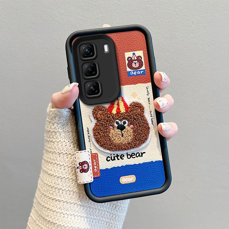 KEYSION Husă Cartoon Drăguță Pluș Broderie pentru Infinix Hot 50 5G cu Șnur Piele PU Rezistentă la Șocuri Husă Telefon pentru Infinix Hot 50 5G