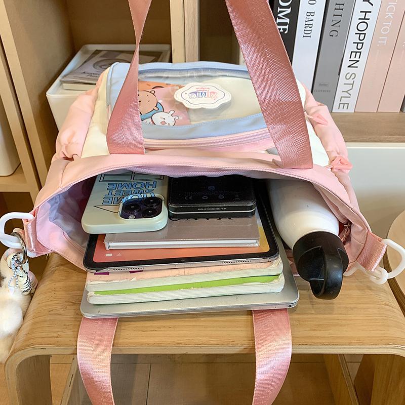 Color Block Shoulder Bag Durable Student Tote Bag Campus Crossbody Bag